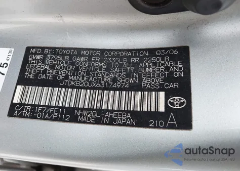 2006 Toyota Prius from USA, damaged, VIN JTDKB20UX63174974